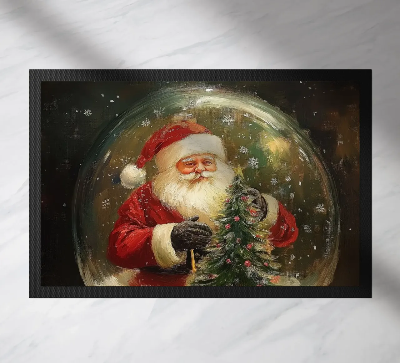 Babbo Natale con albero di Natale in una festosa palla di neve zerbino da Cozy Vibes