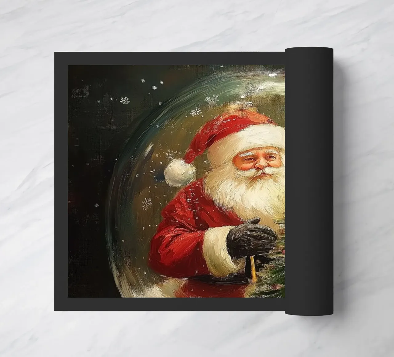Babbo Natale con albero di Natale in una festosa palla di neve zerbino da Cozy Vibes