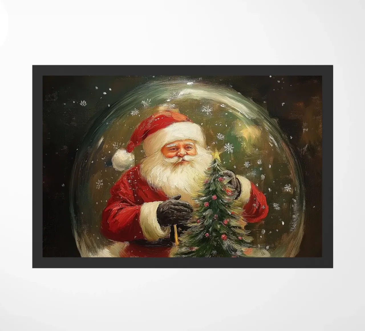 Babbo Natale con albero di Natale in una festosa palla di neve zerbino da Cozy Vibes