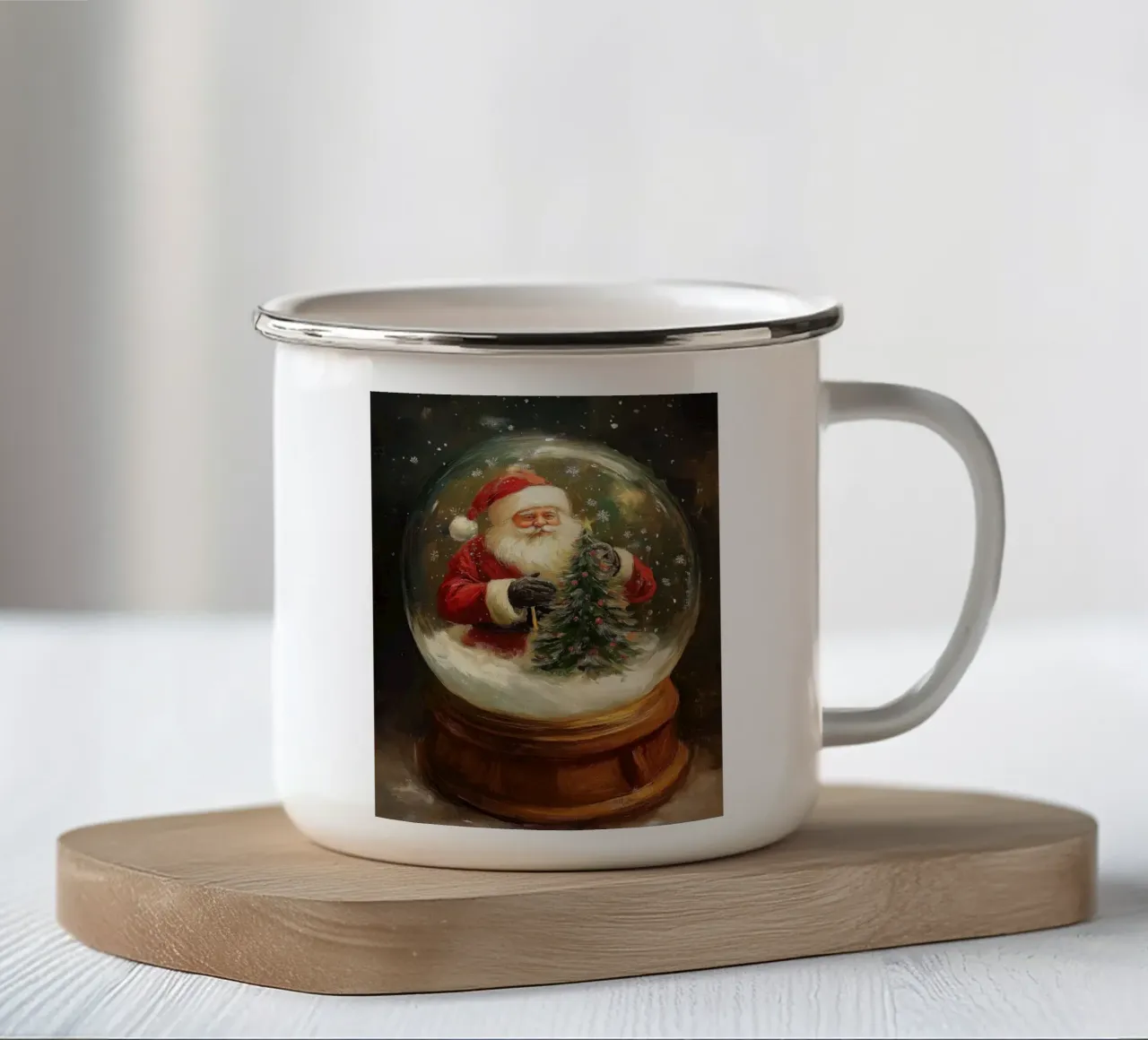 Babbo Natale con albero di Natale in una festosa palla di neve tazza in smalto da Cozy Vibes
