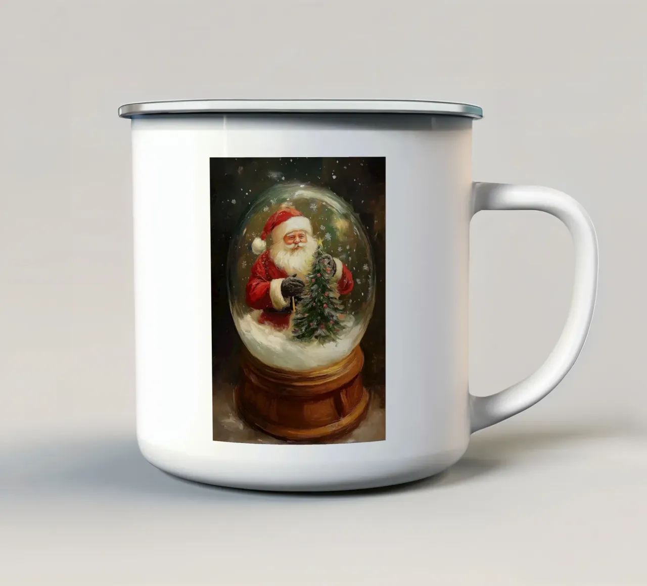 Babbo Natale con albero di Natale in una festosa palla di neve tazza in smalto da Cozy Vibes