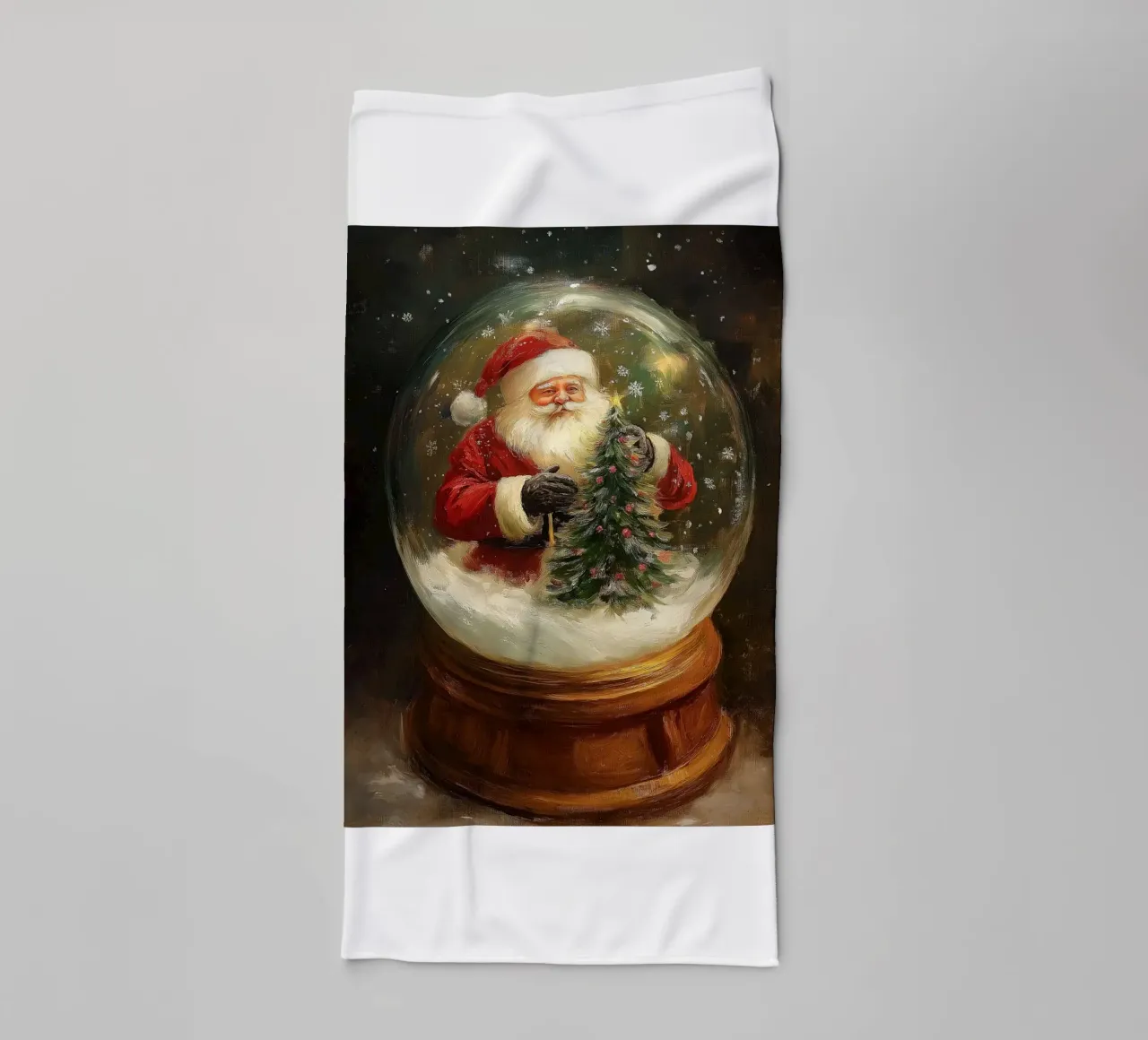 Babbo Natale con albero di Natale in una festosa palla di neve asciugamano da bagno da Cozy Vibes