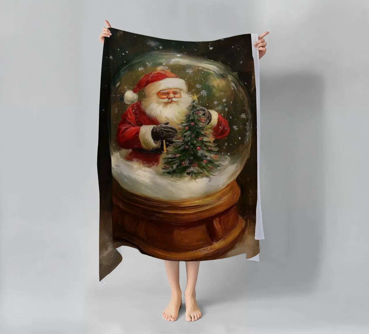 Babbo Natale con albero di Natale in una festosa palla di neve telo mare da Cozy Vibes