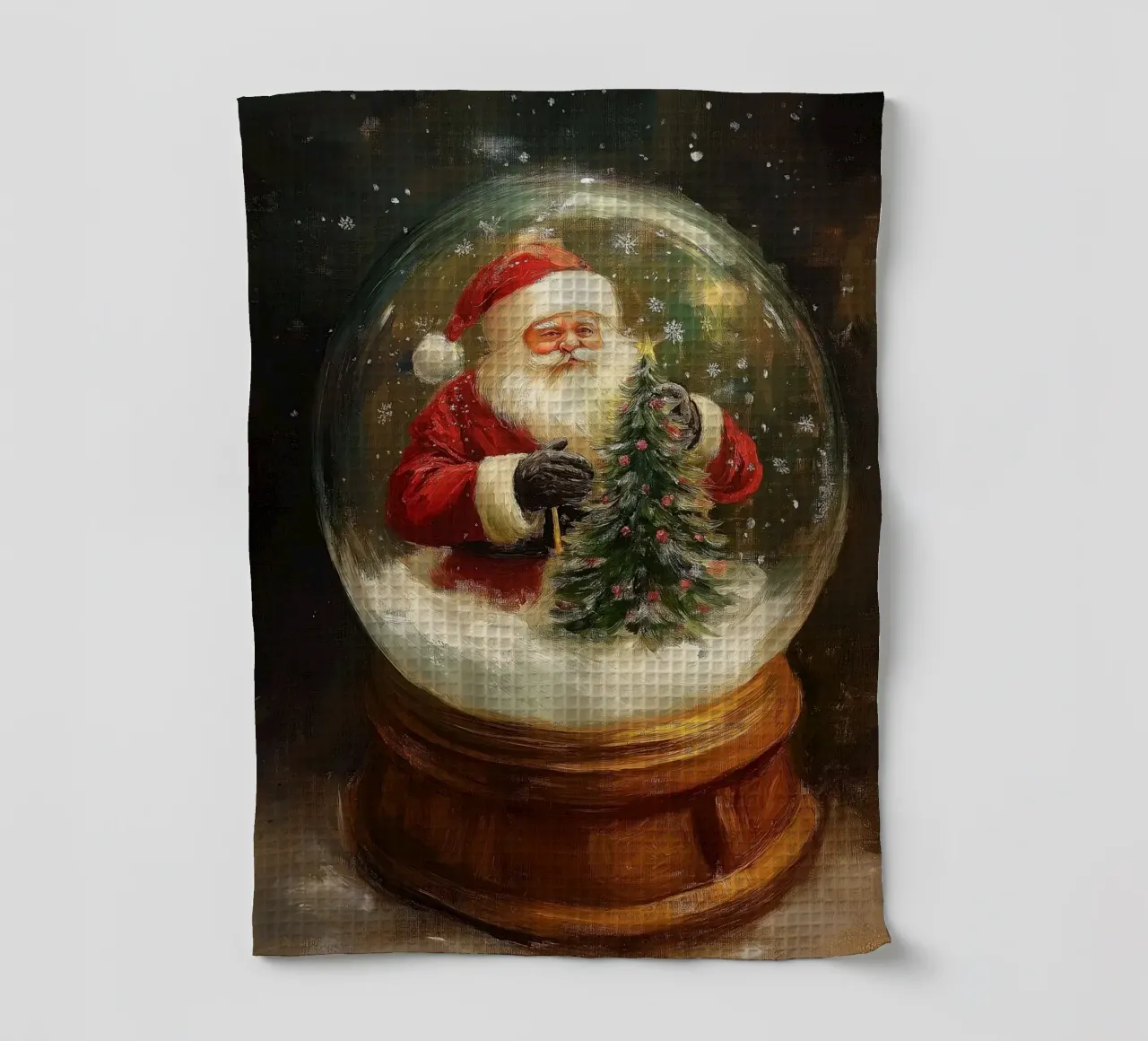 Babbo Natale con albero di Natale in una festosa palla di neve canovaccio da cucina da Cozy Vibes