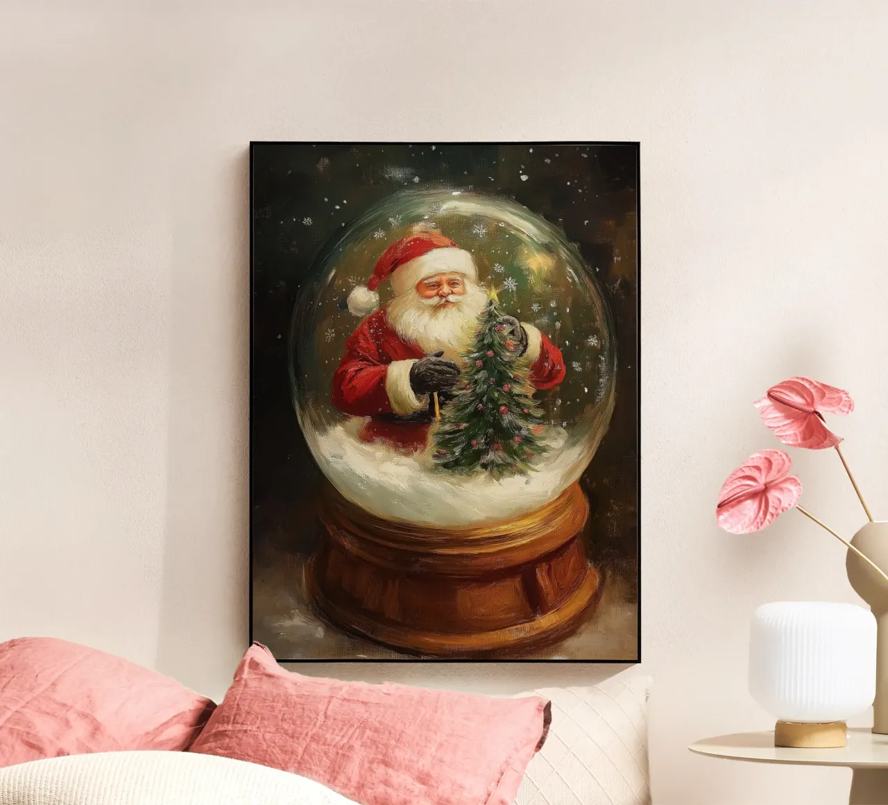 Babbo Natale con albero di Natale in una festosa palla di neve plexiglass da Cozy Vibes