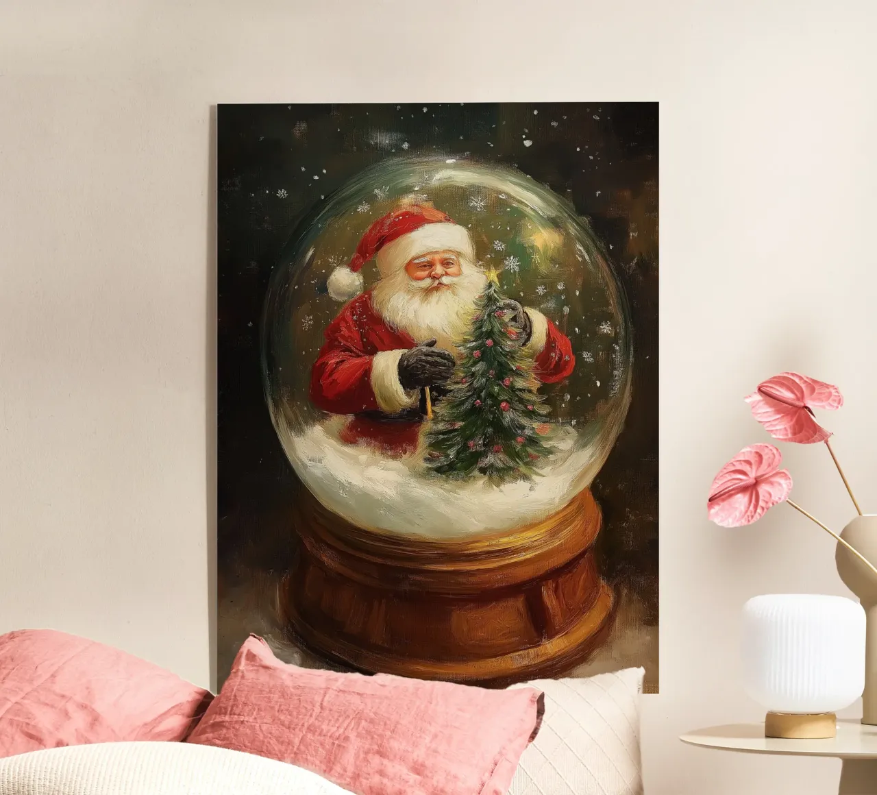 Babbo Natale con albero di Natale in una festosa palla di neve plexiglass da Cozy Vibes