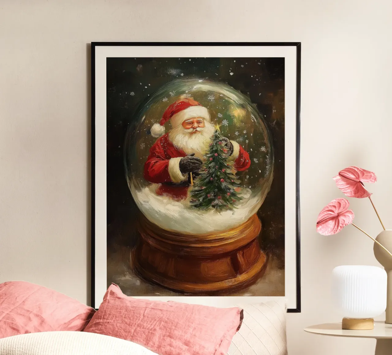 Babbo Natale con albero di Natale in una festosa palla di neve carta hahnemühle da Cozy Vibes