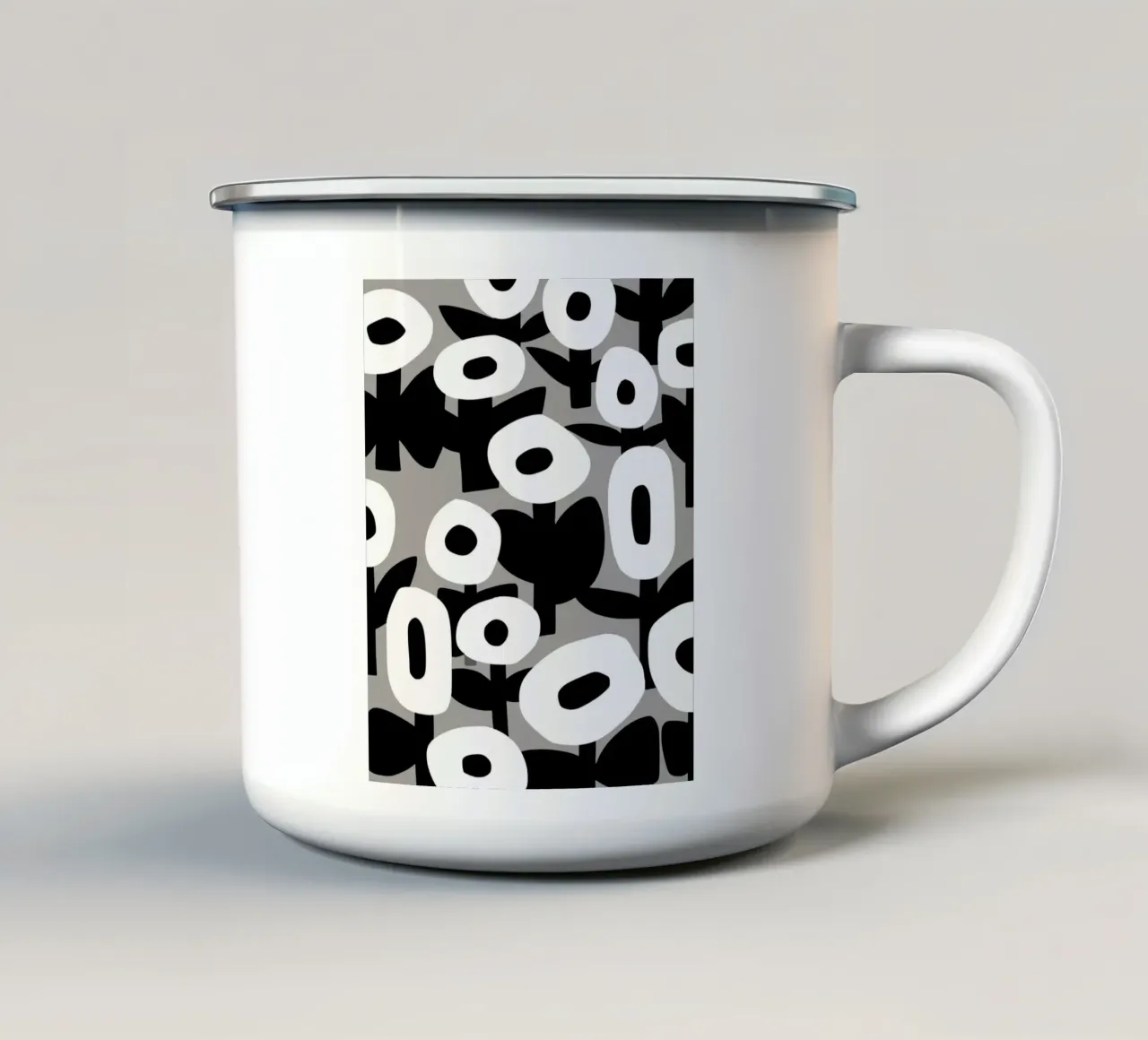 Floreale in bianco e nero 02 tazza in smalto da Little Dean
