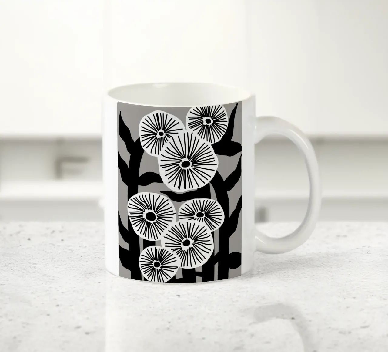 Bianco e nero floreale 03 tazza in ceramica da Little Dean