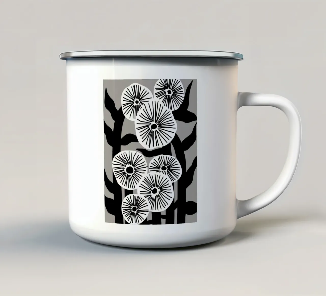 Bianco e nero floreale 03 tazza in smalto da Little Dean