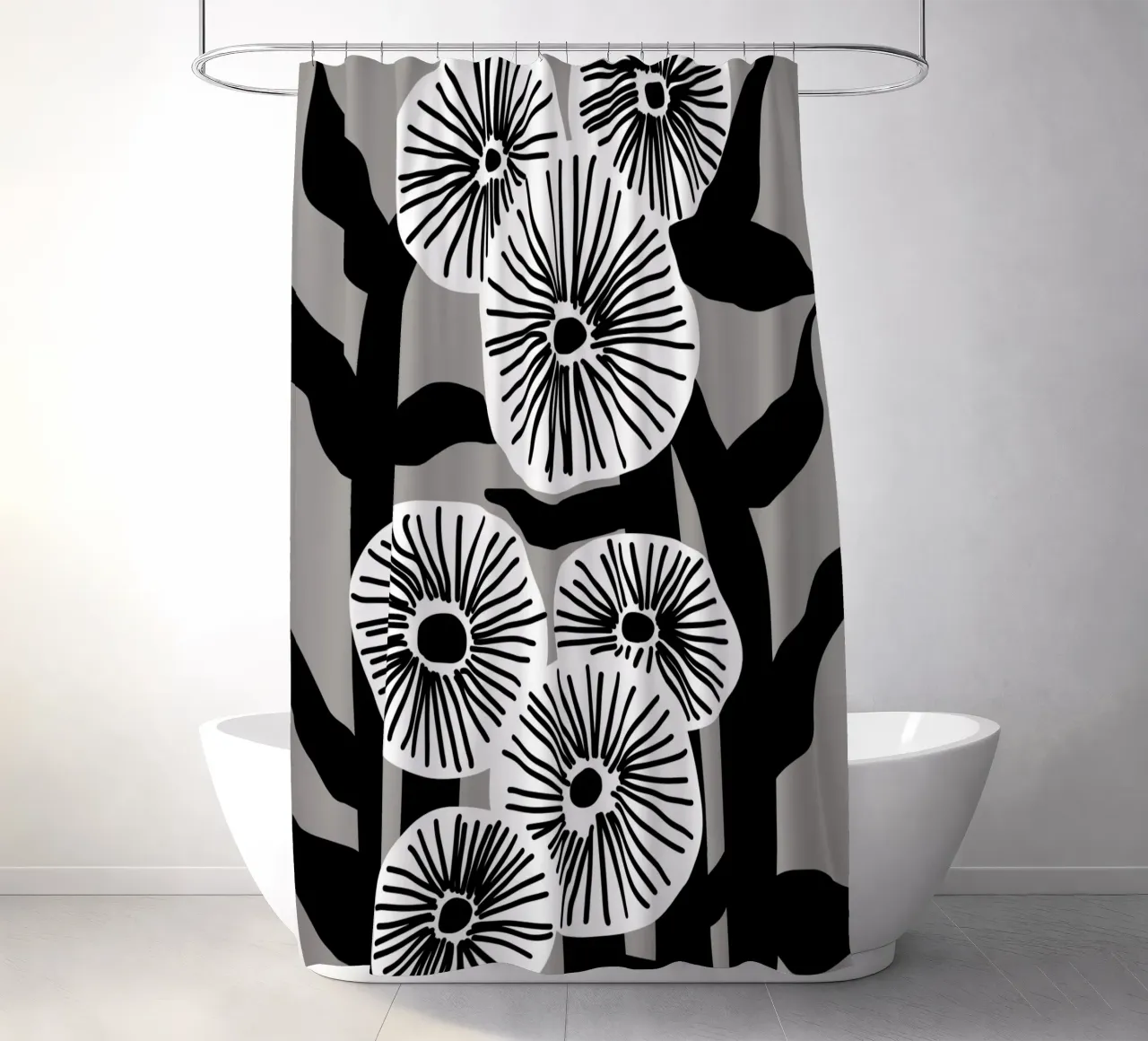 Bianco e nero floreale 03 tenda da doccia da Little Dean