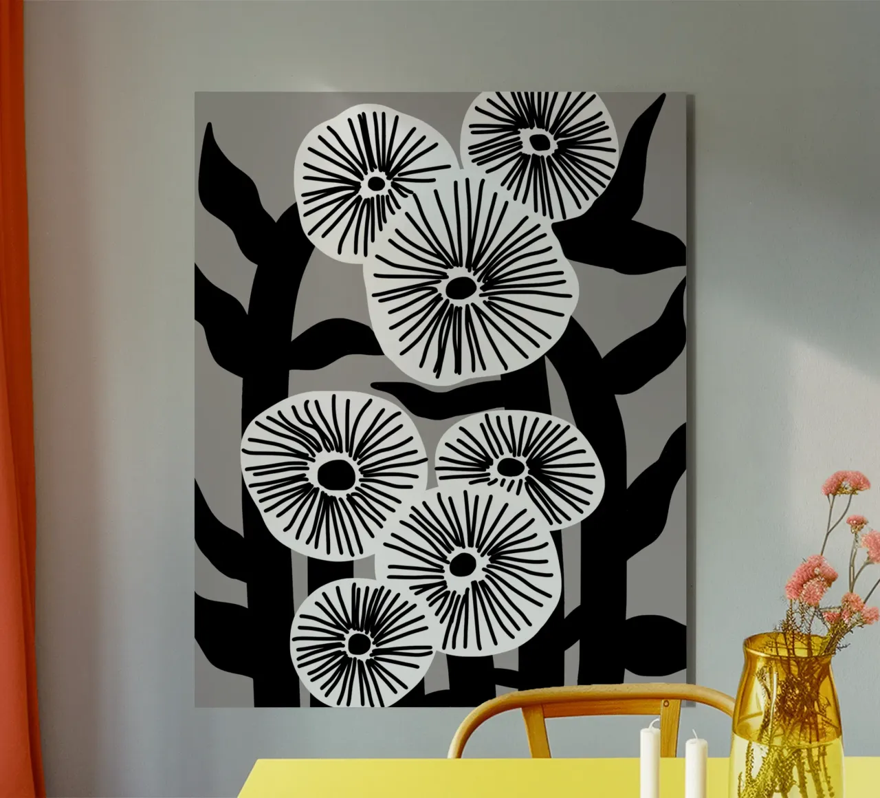 Bianco e nero floreale 03 alluminio dibond da Little Dean