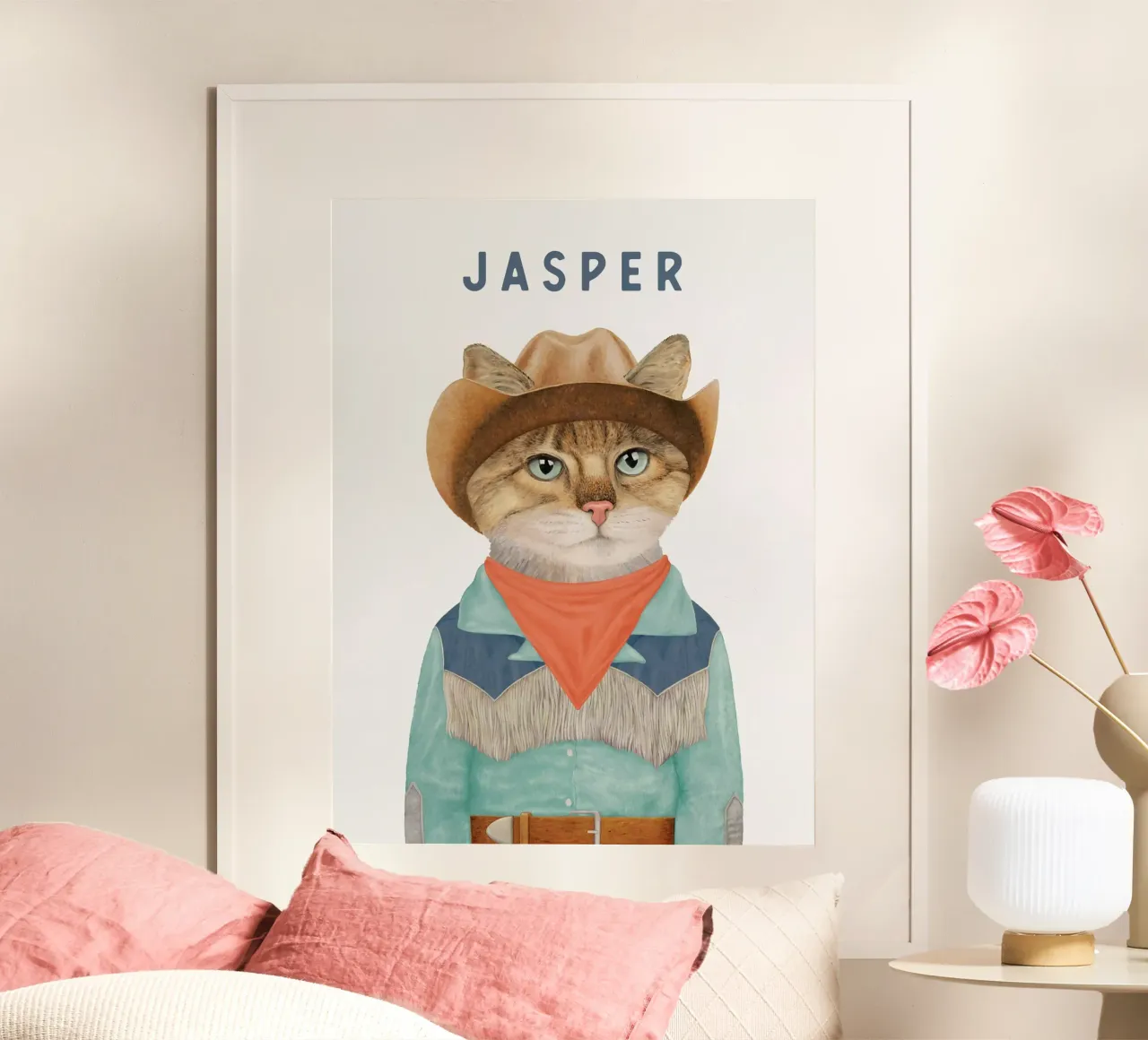 ADD NAME - COWBOY KITTEN poster with wooden frame by Animal Crew