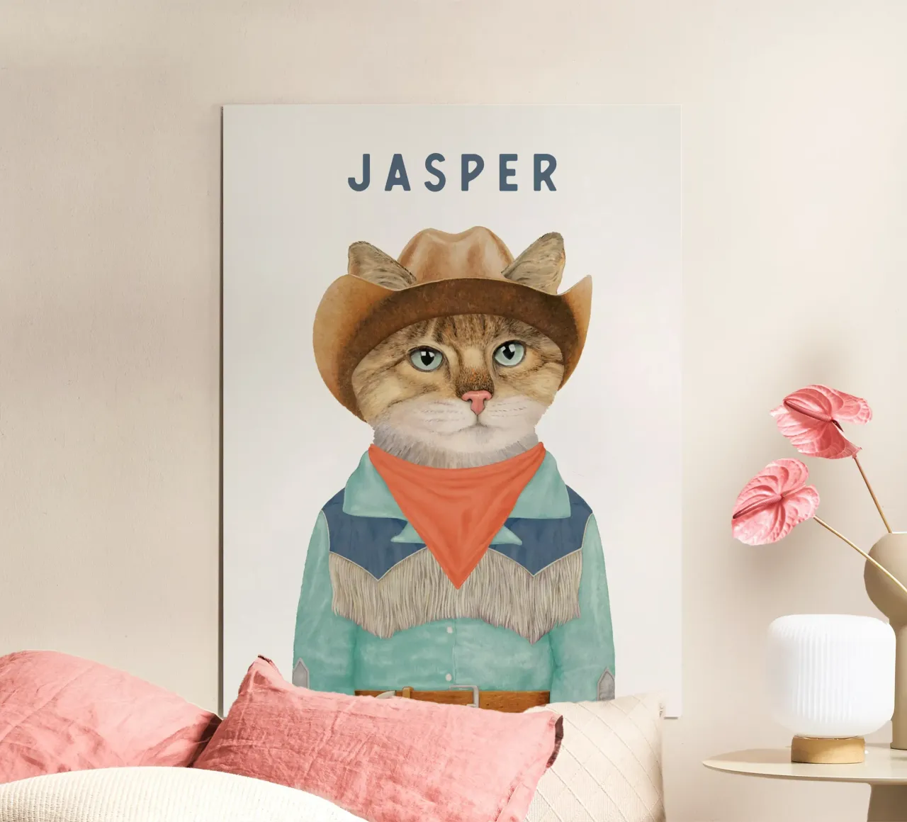 ADD NAME - COWBOY KITTEN poster with wooden frame by Animal Crew