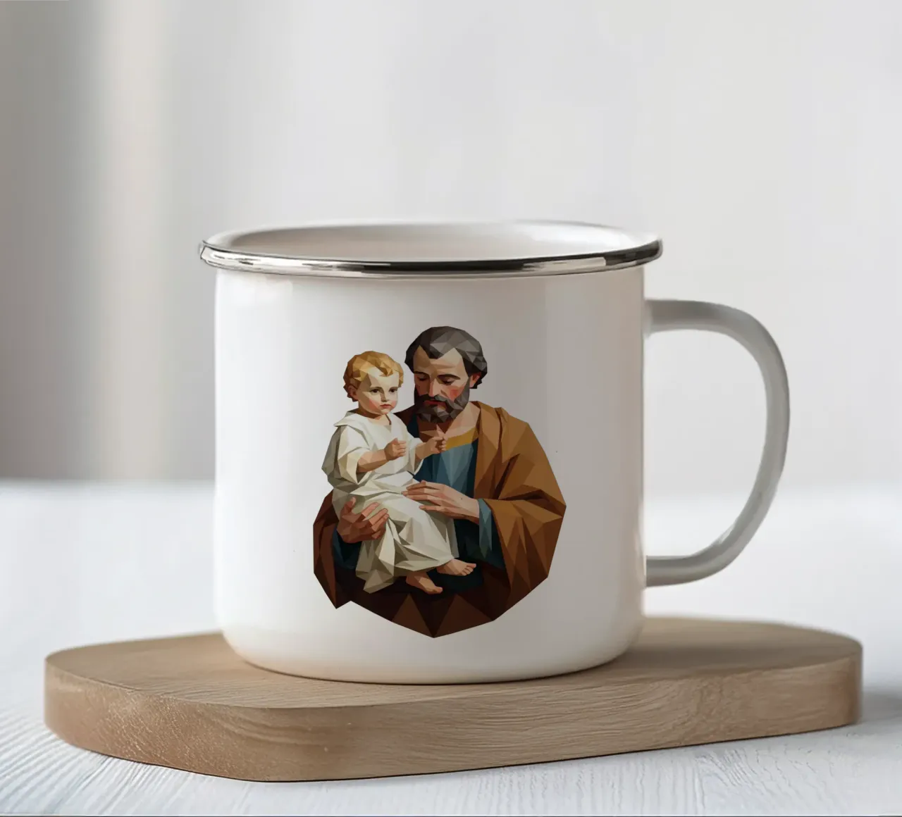 Sint Jozef met het Christuskind emaille mok van Low Profile
