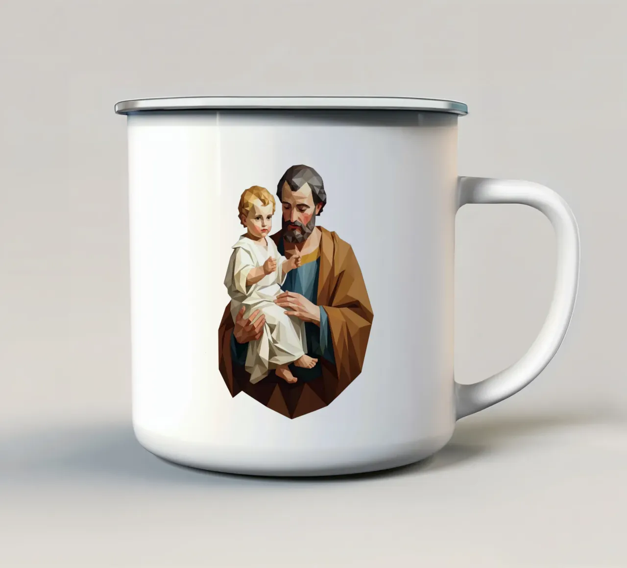 Sint Jozef met het Christuskind emaille mok van Low Profile