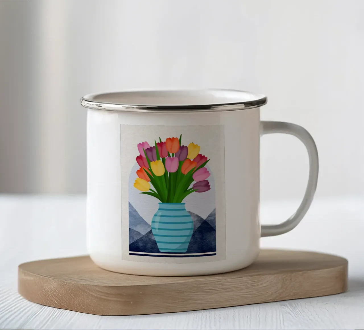 Illustrazione di tulipani in vaso tazza in smalto da Charlotte Gagnon