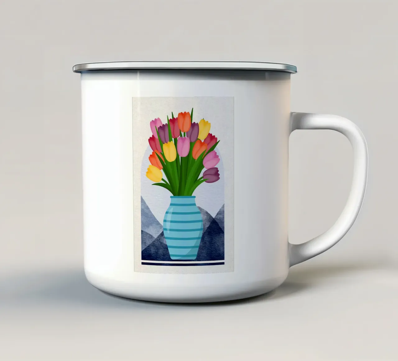 Illustrazione di tulipani in vaso tazza in smalto da Charlotte Gagnon