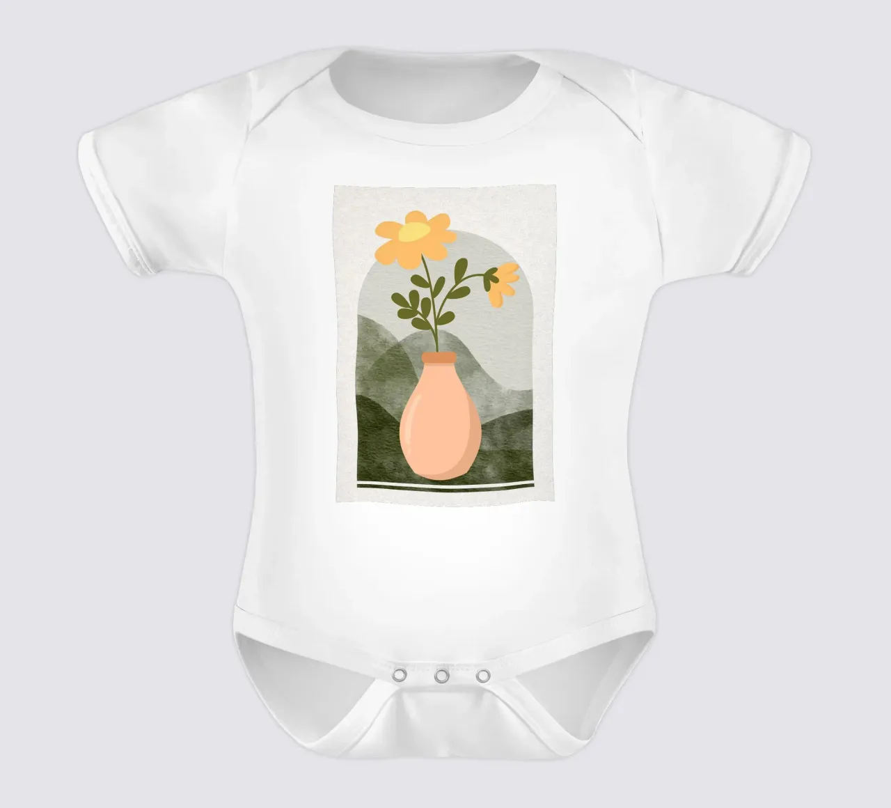 Illustrazione di un fiore in un vaso body neonato maniche corte da Charlotte Gagnon