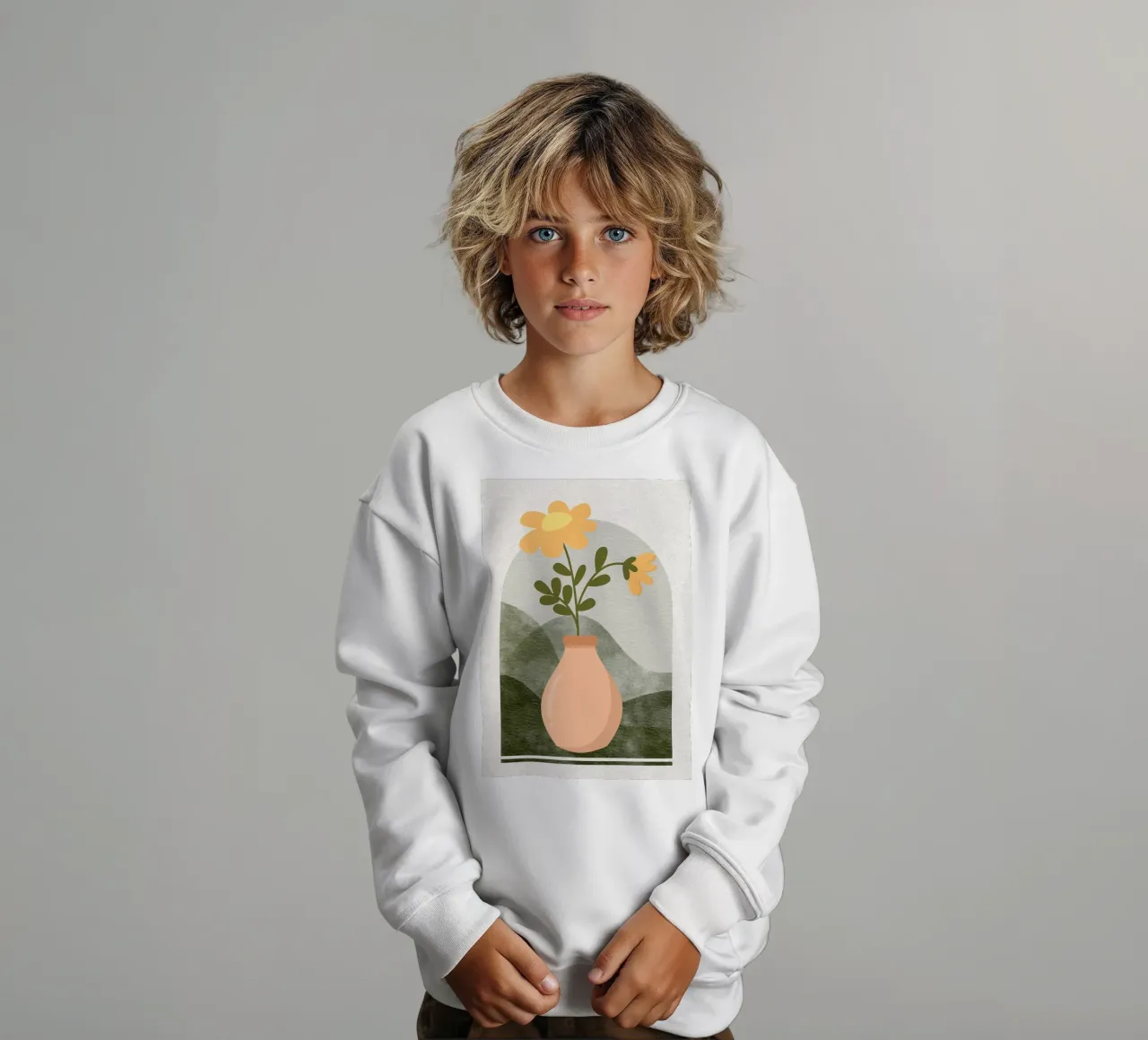 Illustrazione di un fiore in un vaso felpa bambino da Charlotte Gagnon