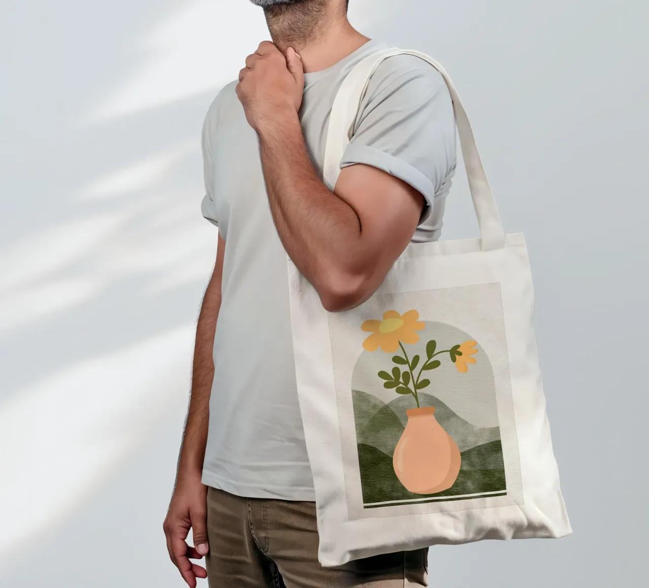 Illustrazione di un fiore in un vaso borsa in juta da Charlotte Gagnon