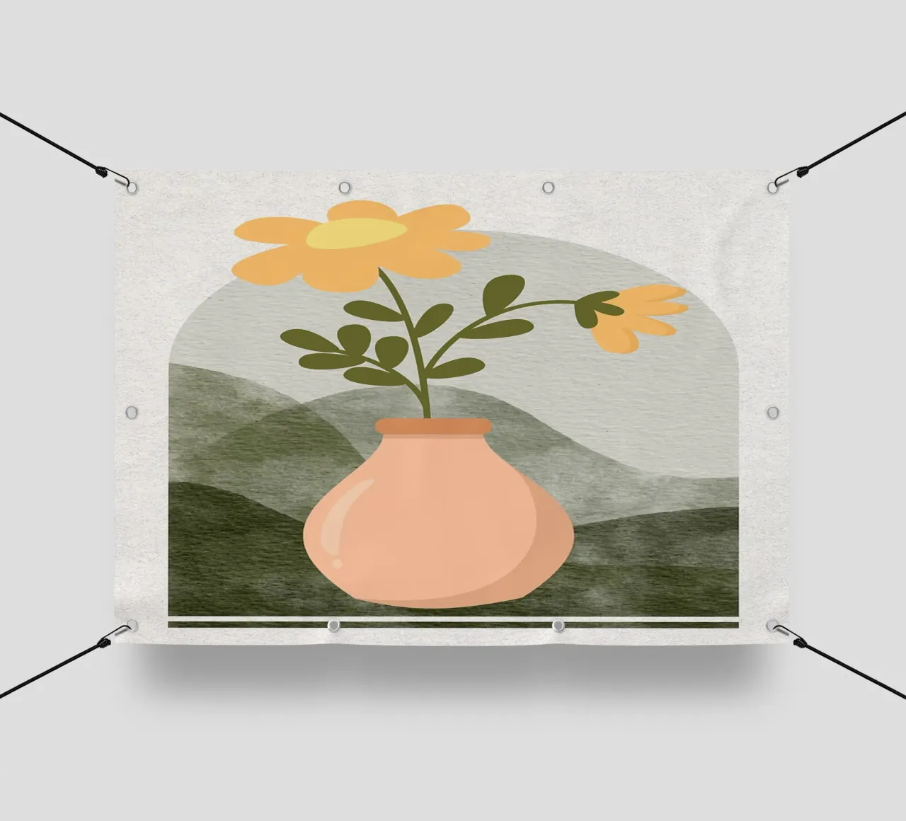 Illustrazione di un fiore in un vaso telo in pvc da Charlotte Gagnon