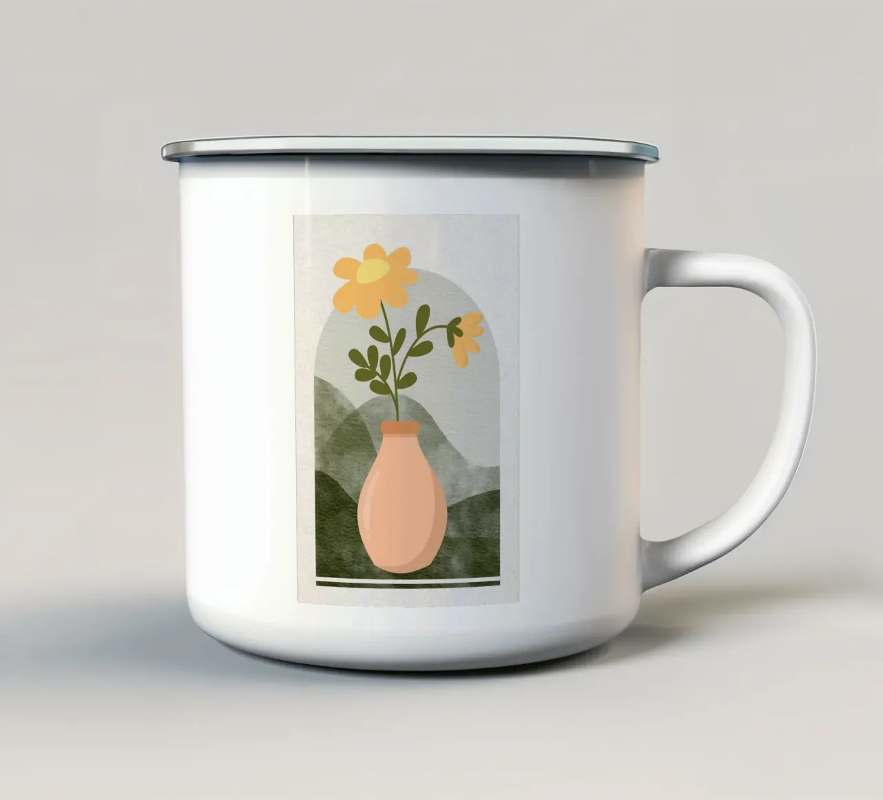 Illustrazione di un fiore in un vaso tazza in smalto da Charlotte Gagnon