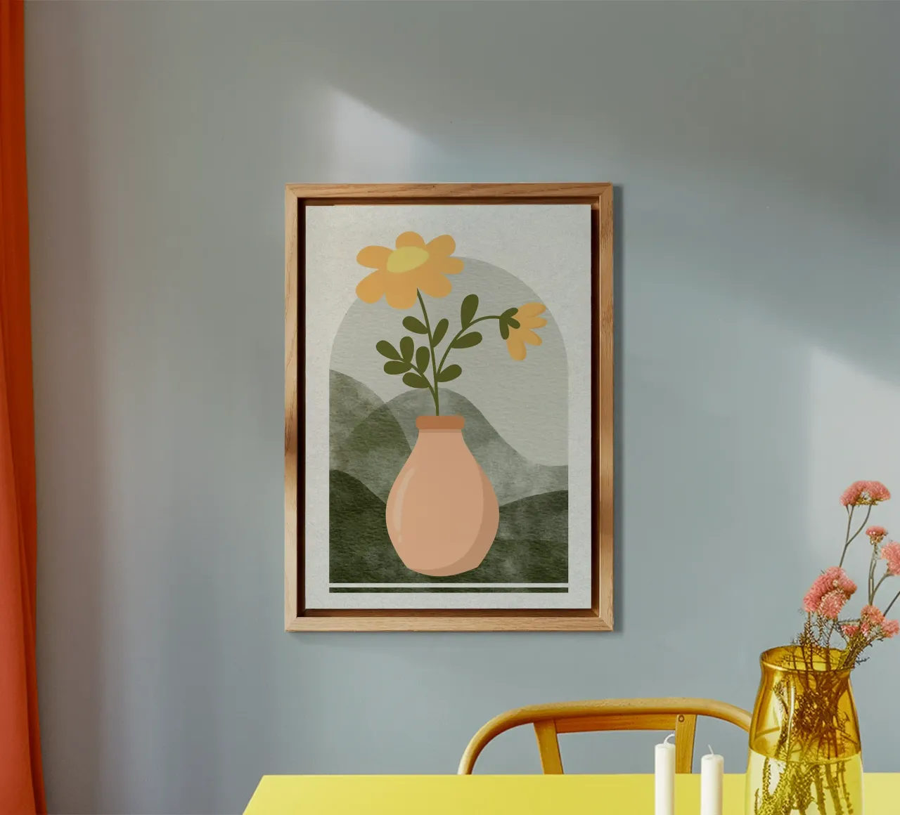 Illustrazione di un fiore in un vaso alluminio dibond da Charlotte Gagnon