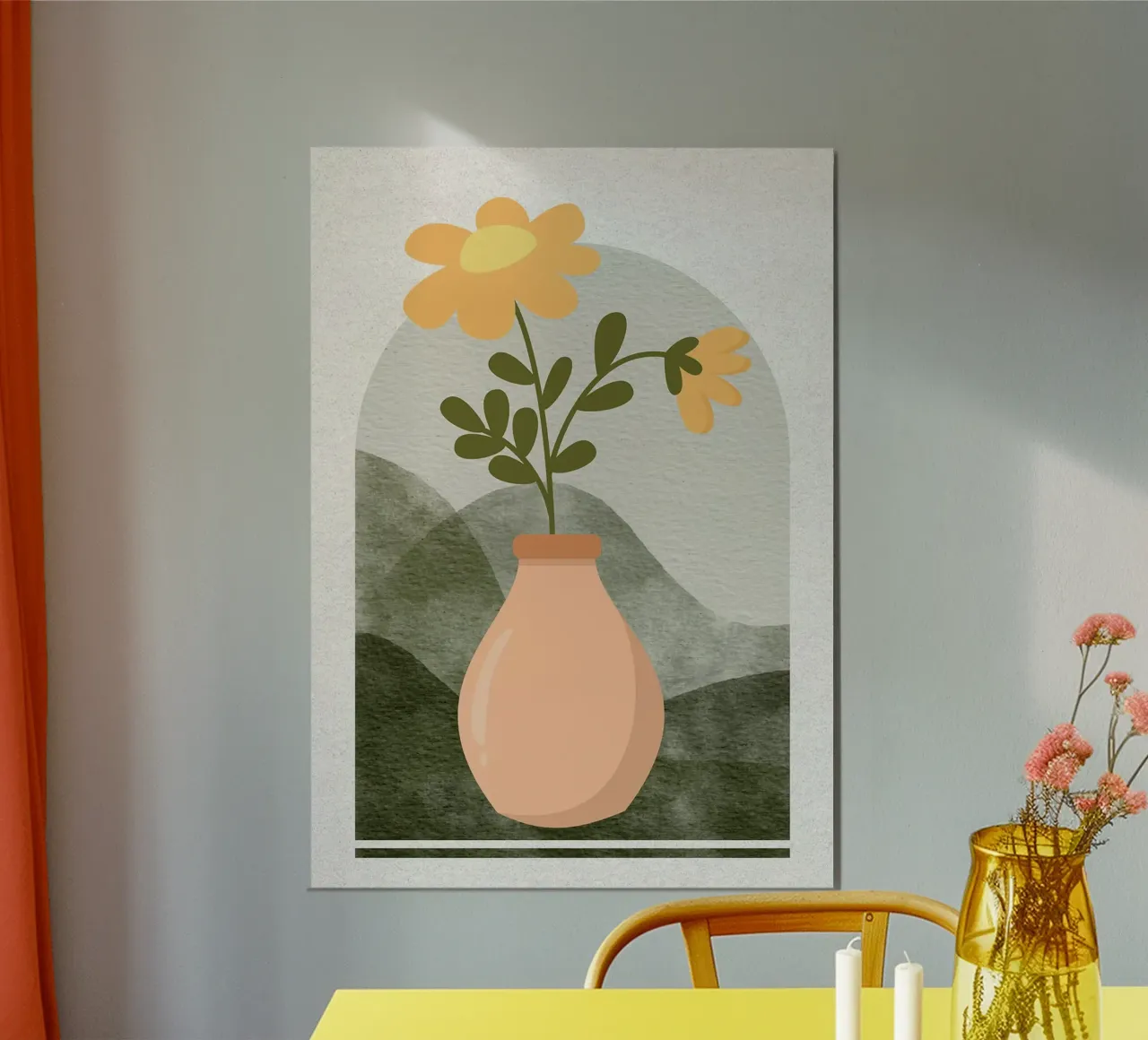 Illustrazione di un fiore in un vaso alluminio dibond da Charlotte Gagnon