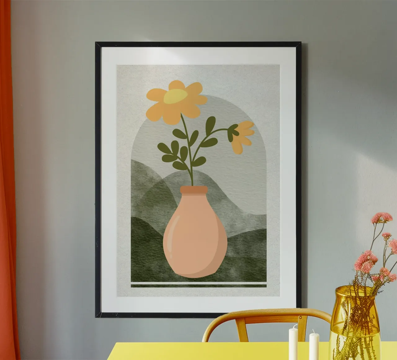 Illustrazione di un fiore in un vaso carta hahnemühle da Charlotte Gagnon