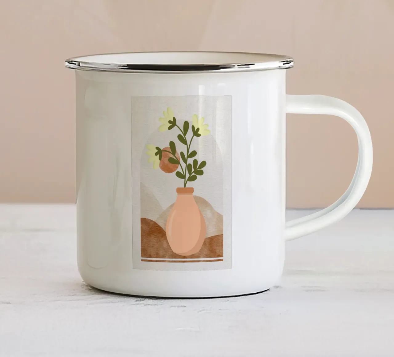 Bloemenvaas met abstract landschap emaille mok van Charlotte Gagnon