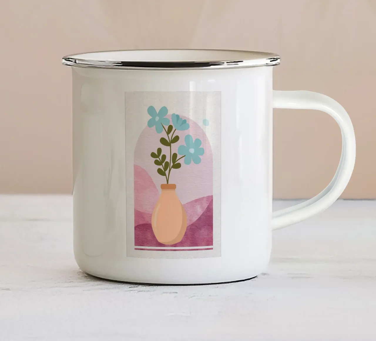 Vaso con fiori blu illustrazione tazza in smalto da Charlotte Gagnon