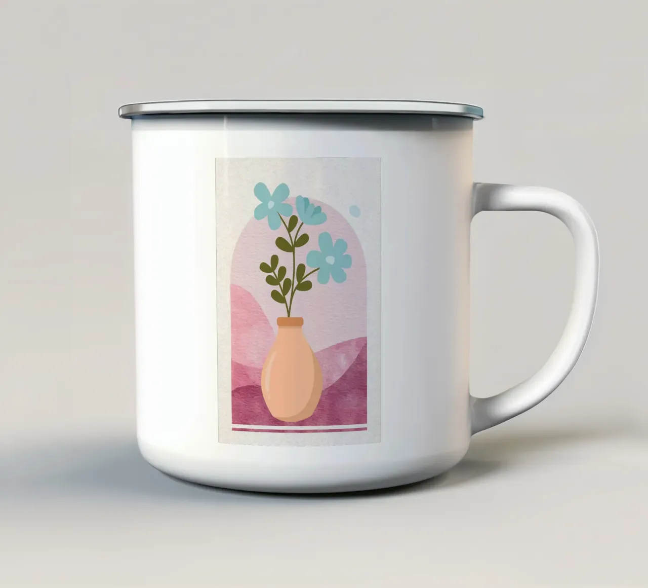 Vaso con fiori blu illustrazione tazza in smalto da Charlotte Gagnon