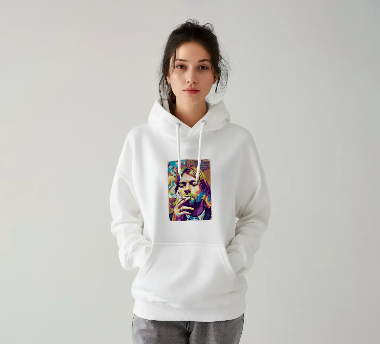 Kurt Cobain che fuma felpa con cappuccio da Hantamrata