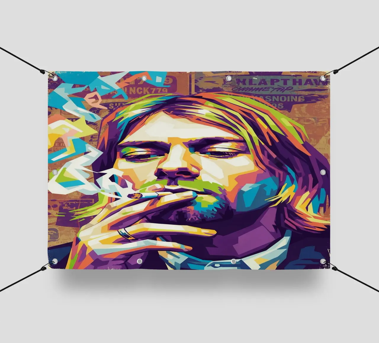 Kurt Cobain che fuma telo in pvc da Hantamrata