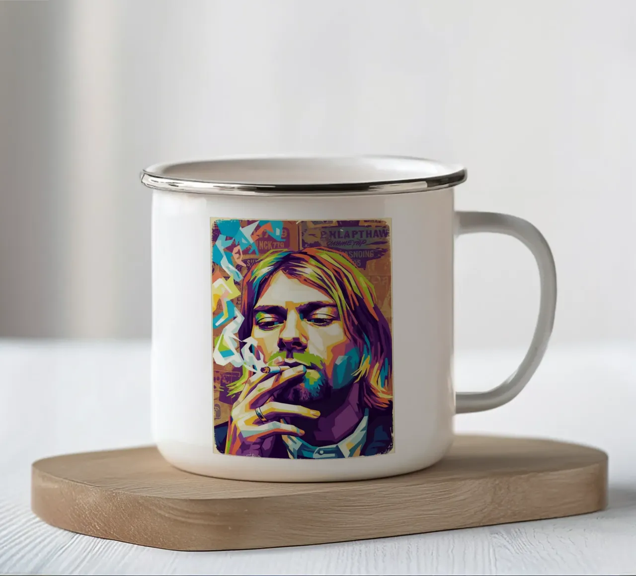 Kurt Cobain che fuma tazza in smalto da Hantamrata