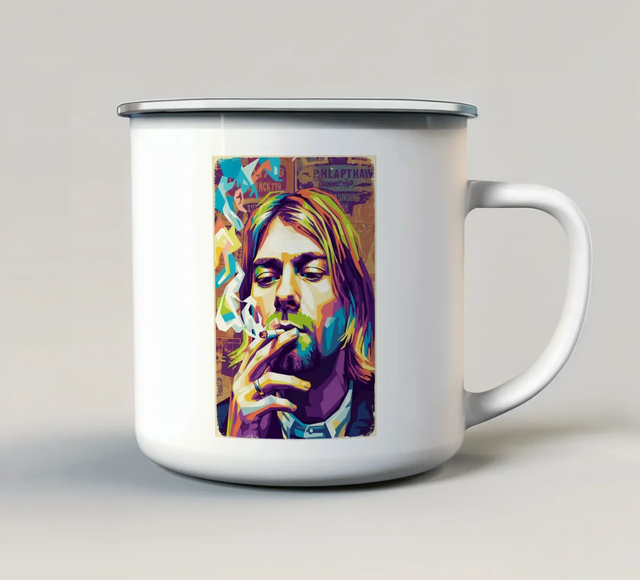 Kurt Cobain che fuma tazza in smalto da Hantamrata