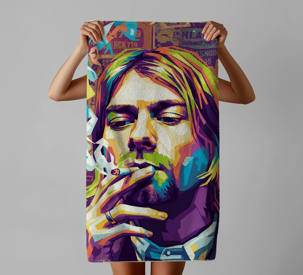 Kurt Cobain che fuma asciugamano da bagno da Hantamrata