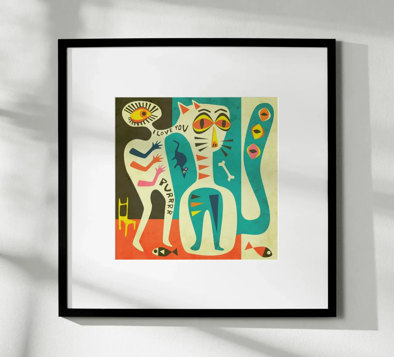 Uomo e gatto poster con telaio in legno da Jazzberry Blue