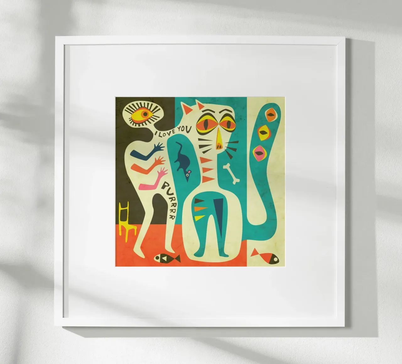 Uomo e gatto poster con telaio in legno da Jazzberry Blue