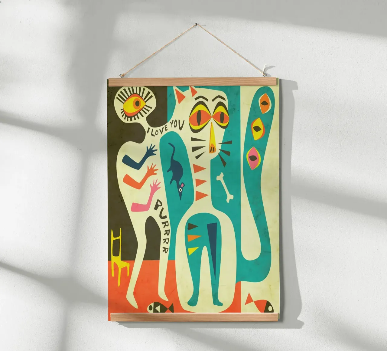 Uomo e gatto poster con telaio in legno da Jazzberry Blue