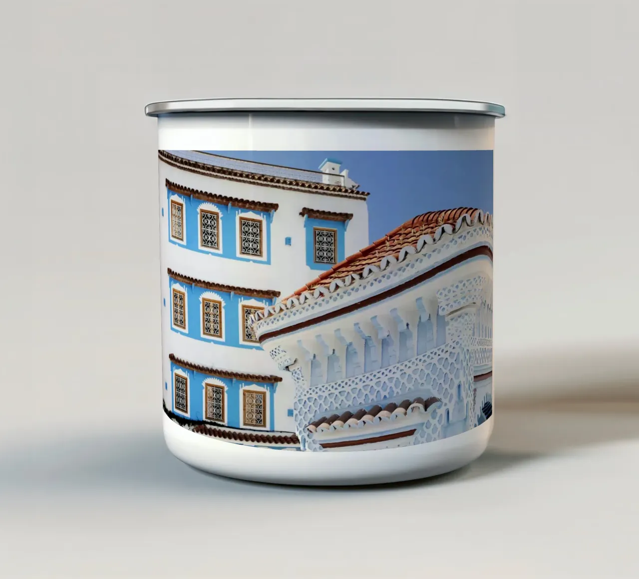 Dettaglio case a chefchaouen (Marocco) tazza in smalto da Simon Koy