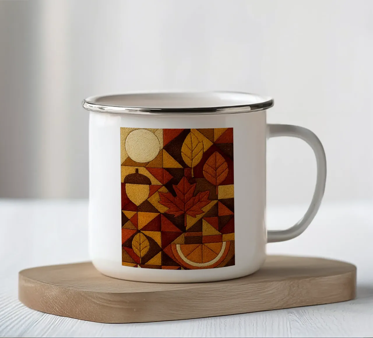 Stile accogliente autunno ricamo astratto tazza in smalto da ARTOMATIC