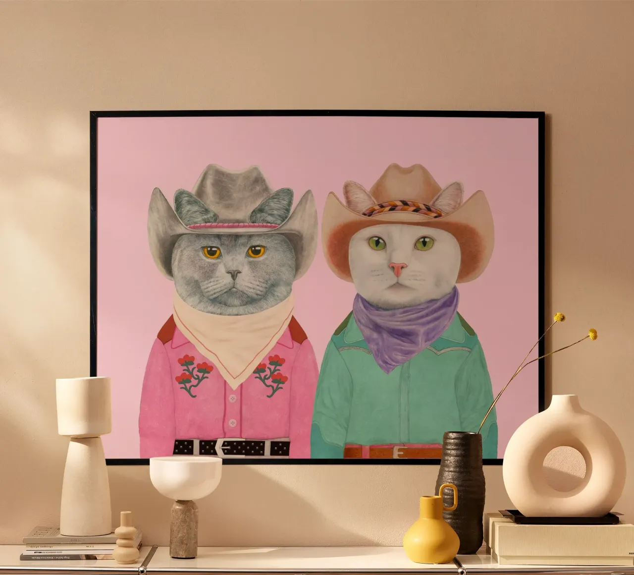 Gatti Rodeo - gatti bianchi e grigi poster con telaio in alluminio da Animal Crew
