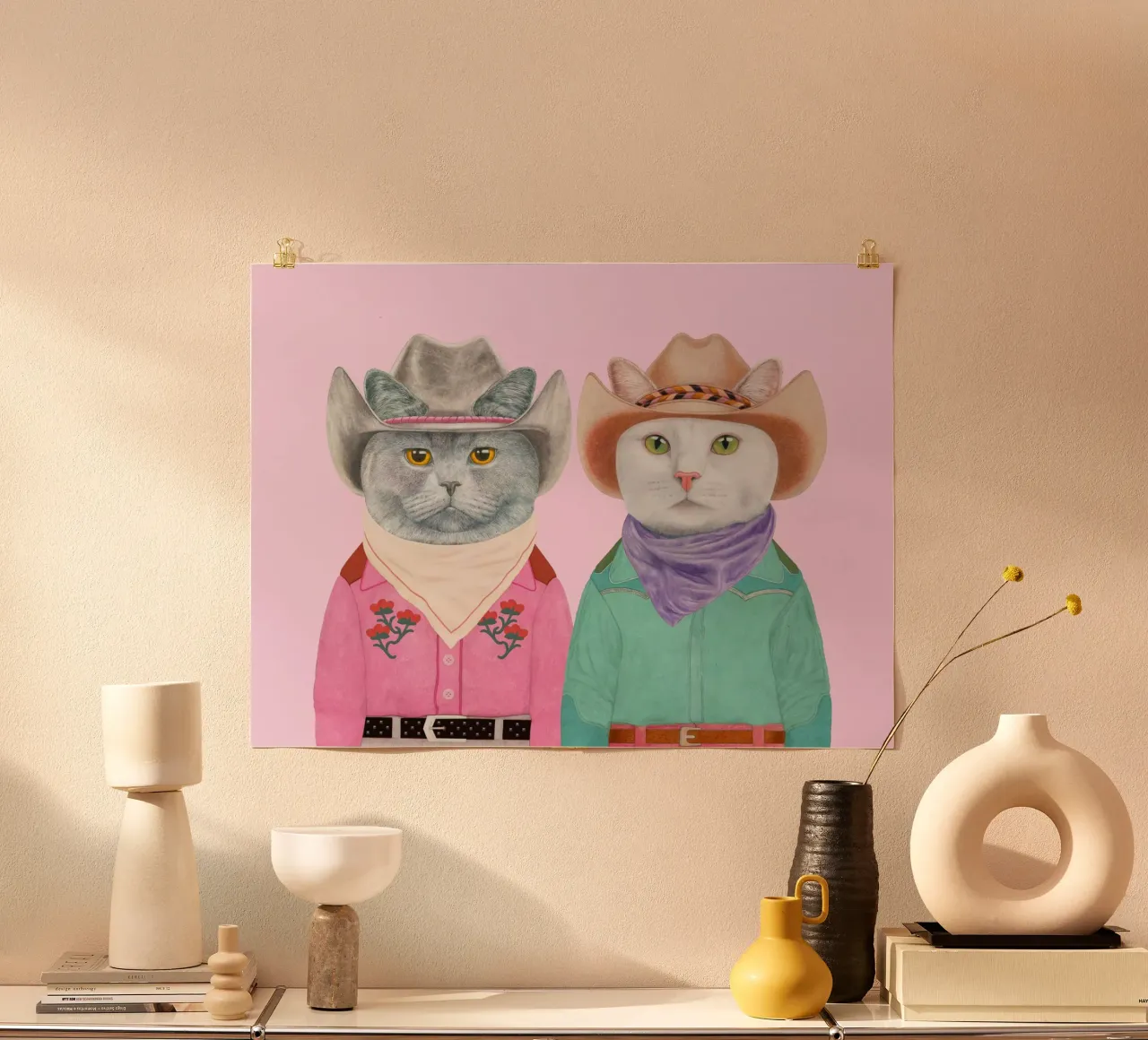 Gatti Rodeo - gatti bianchi e grigi poster con telaio in alluminio da Animal Crew