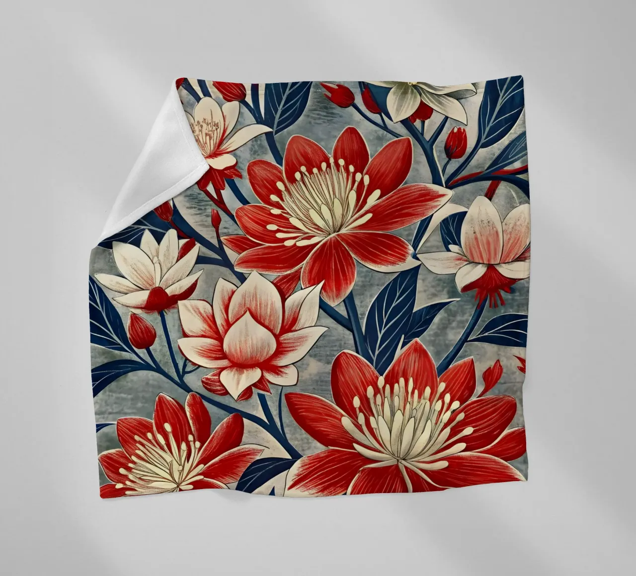 Arazzo floreale cremisi e crema coperta in pile da Artistic-shop