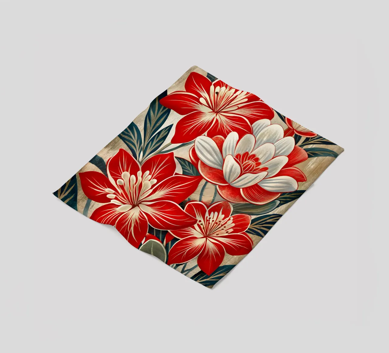 Sinfonia floreale in rosso e bianco coperta in pile da Artistic-shop