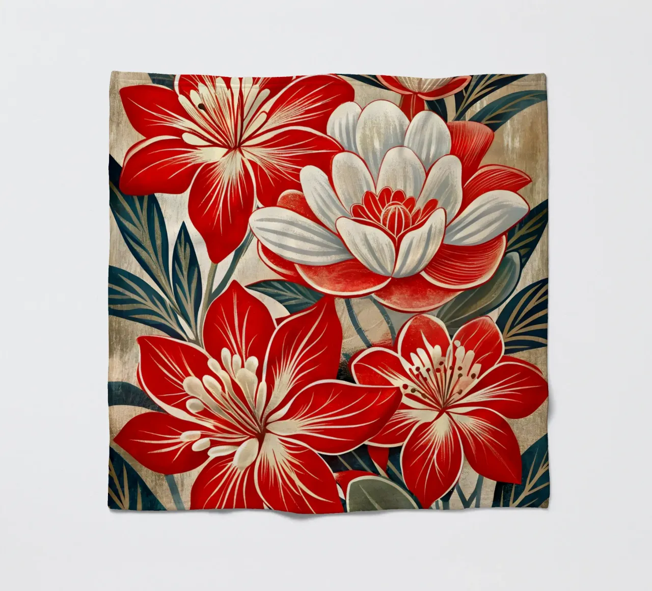 Sinfonia floreale in rosso e bianco coperta in pile da Artistic-shop