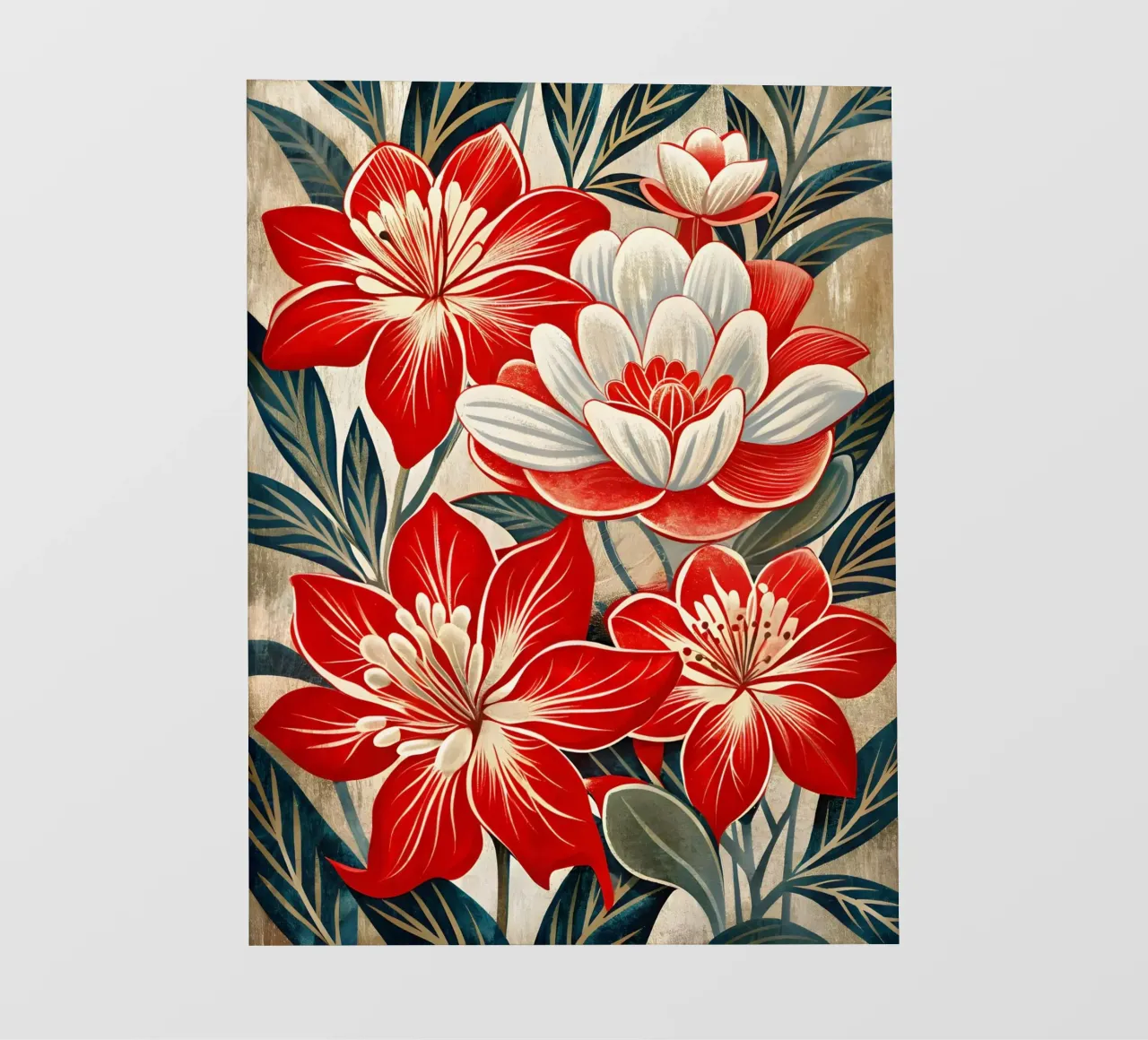 Sinfonia floreale in rosso e bianco telo in pvc da Artistic-shop