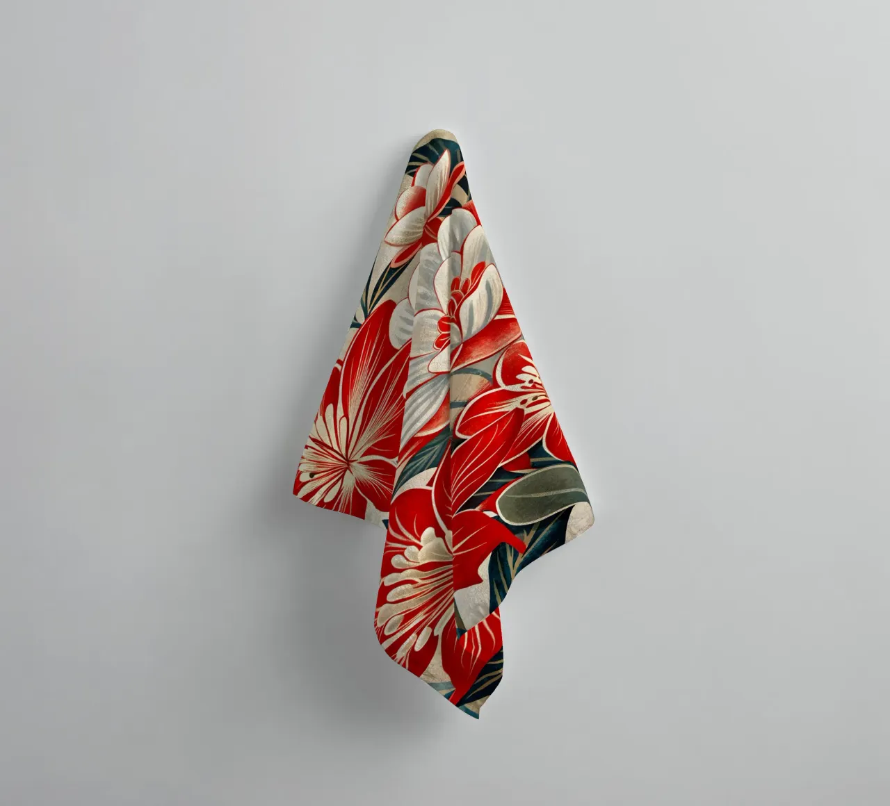 Bloemsymfonie in rood en wit badhanddoek van Artistic-shop